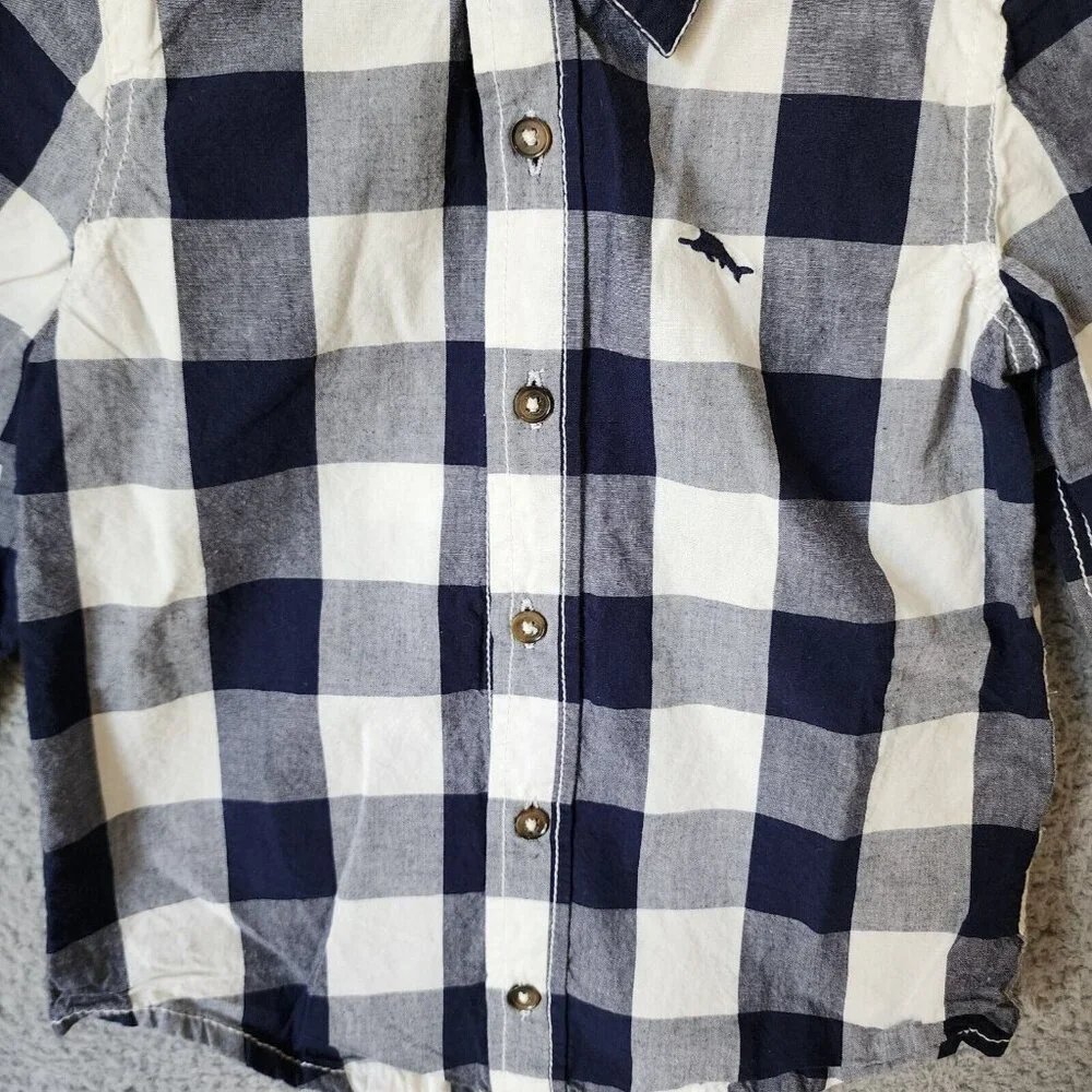 Tommy Bahama Navy‎ Blue Plaid Long Sleeve Button Up Shirt Youth Size Small 5/6